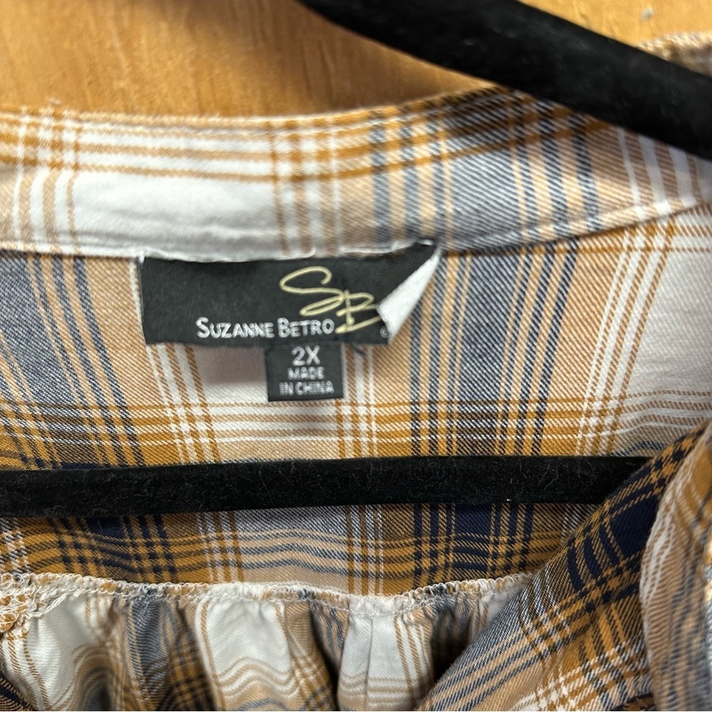 Suzanne Betro women’s brown plaid ruffle front blouse shirt 2x Western - Picture 6 of 6